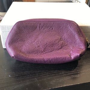 Londo purple leather pouch for make up or checkbook small insert or clutch 10x6